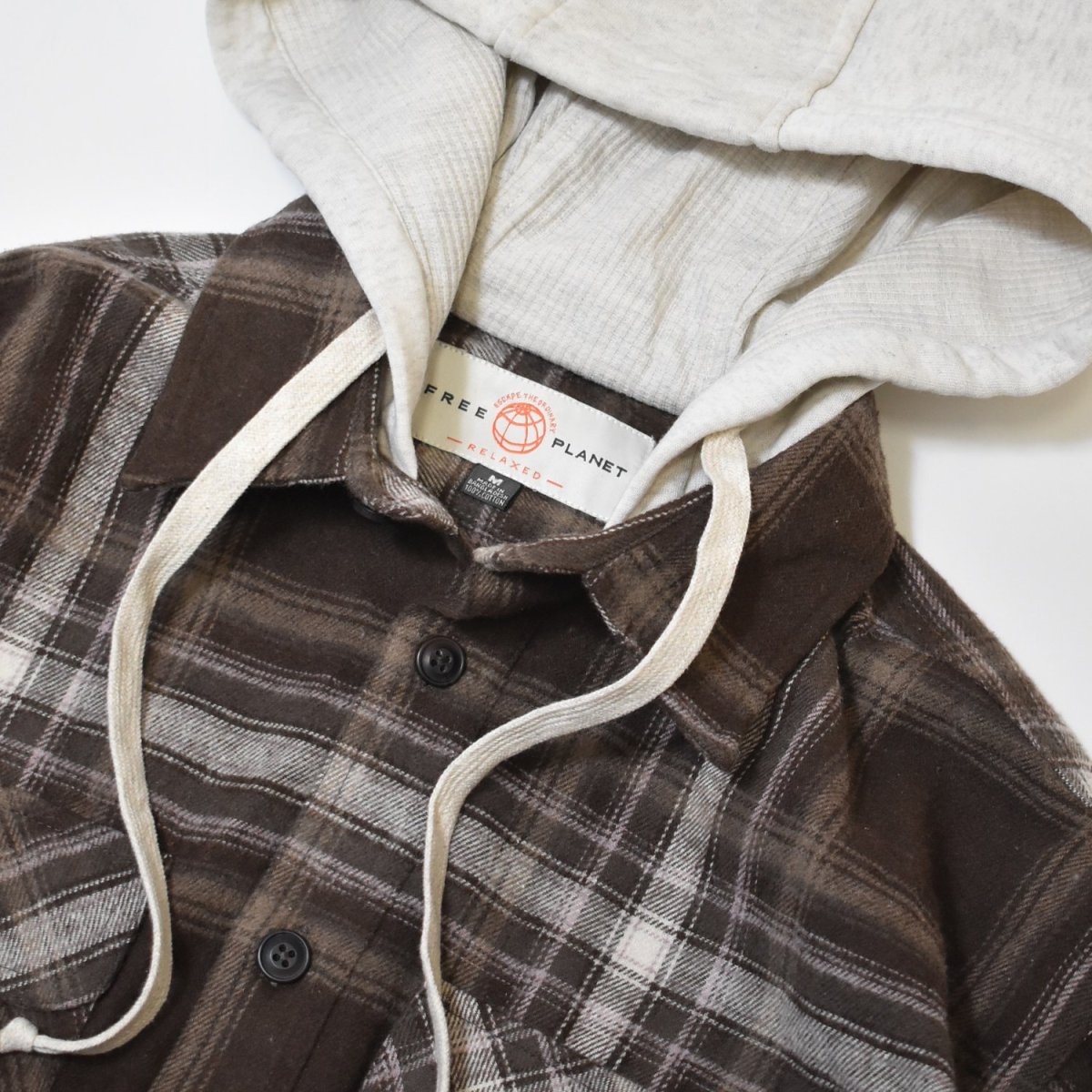 画像2: Free Planet Hooded Plaid Flannel Shirts - Brown Multi (2)