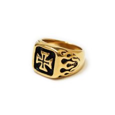 画像1: Flare Cross Square Ring - Gold/Black (1)