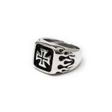 画像1: Flare Cross Square Ring - Silver/Black (1)
