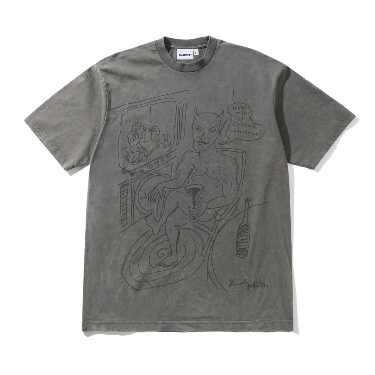 画像1: Butter GoodsｘDaniel Johnston Satan Tee - Black Acid Wash (1)