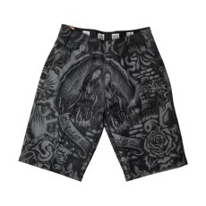 画像1: FB County Laser Printed Inked Up Hard Denim Shorts - Black (1)