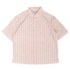 画像1: Urban Outfitters S/S Oxford Stripe Shirt - Salmon PinkｘWhite (1)