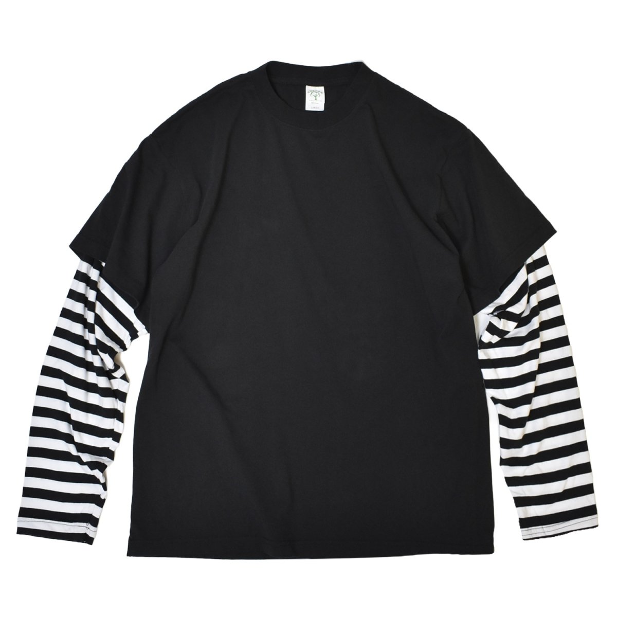 画像1: Cotton Collective Oversized Box 2Fer L/S Tee - BlackｘWhite Striped / コットンコレクティブ (1)