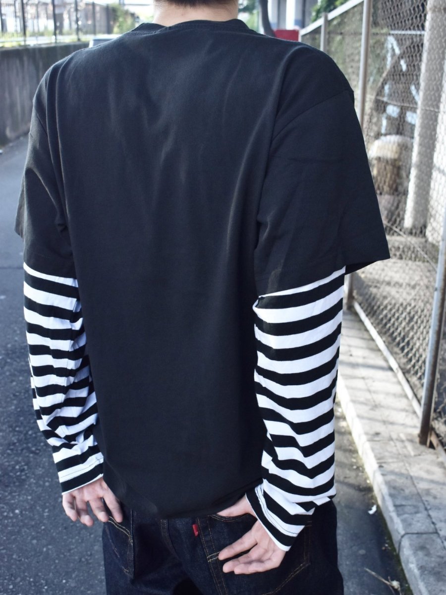 画像7: Cotton Collective Oversized Box 2Fer L/S Tee - BlackｘWhite Striped / コットンコレクティブ (7)