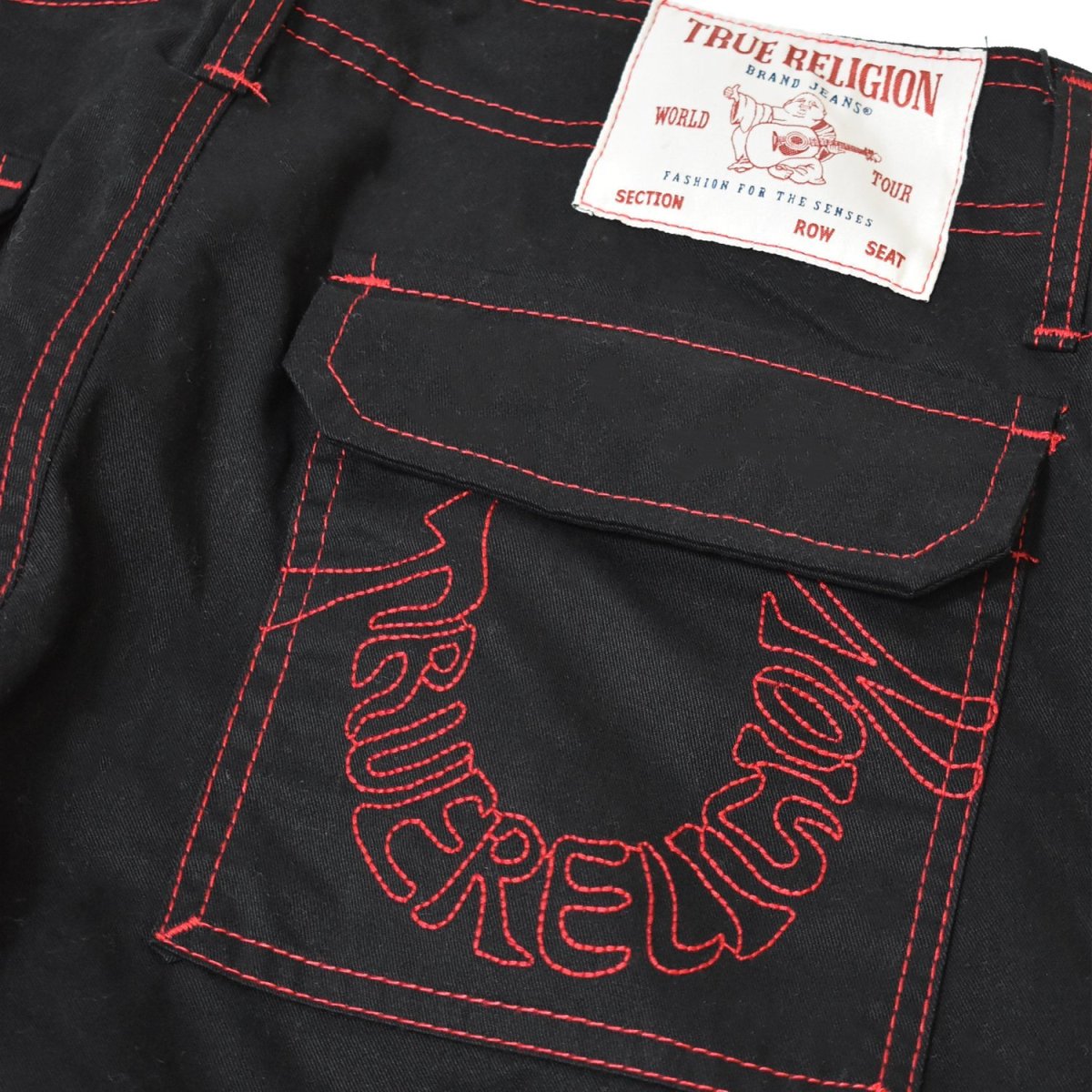 画像4: True Religion Baggy EMB Cargo Pants - Jet BlackｘTR-V Red / トゥルーレリジョン (4)