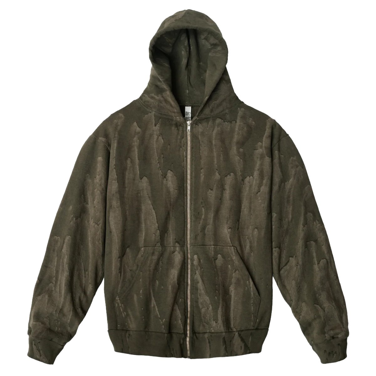 画像1: Los Angeles Apparel 14oz Drip Dye Heavy Fleece Zip Hoodie - Olive / ロサンゼルスアパレル ドリップダイ フルジップ スウェット フーディ (1)