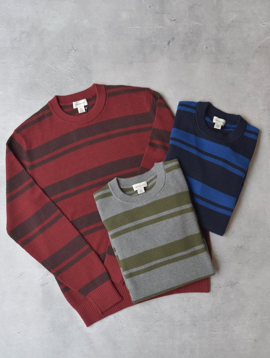 画像8: Calvin Klein Jeans Stripe Cotton Sweater - GreyｘOlive (8)