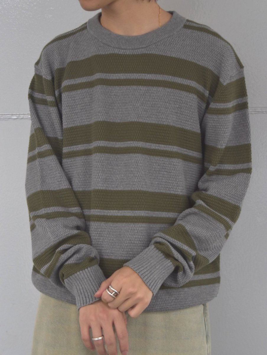 画像6: Calvin Klein Jeans Stripe Cotton Sweater - GreyｘOlive (6)