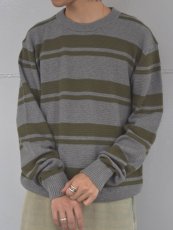画像6: Calvin Klein Jeans Stripe Cotton Sweater - GreyｘOlive (6)