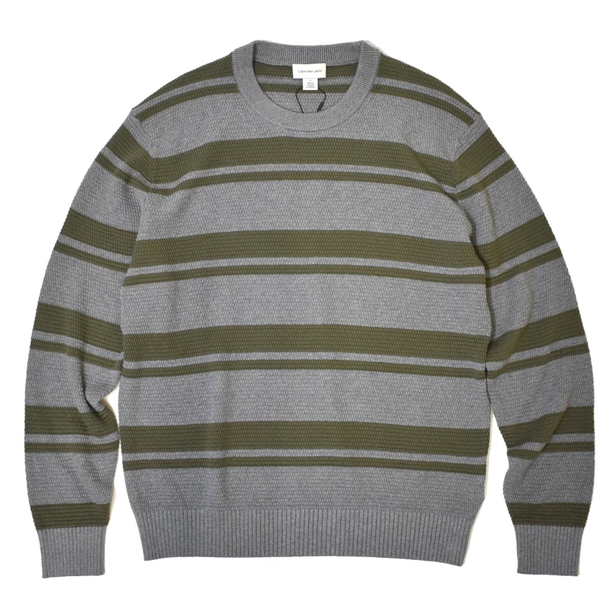 画像1: Calvin Klein Jeans Stripe Cotton Sweater - GreyｘOlive (1)