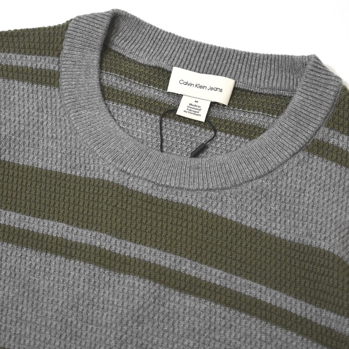 画像2: Calvin Klein Jeans Stripe Cotton Sweater - GreyｘOlive (2)