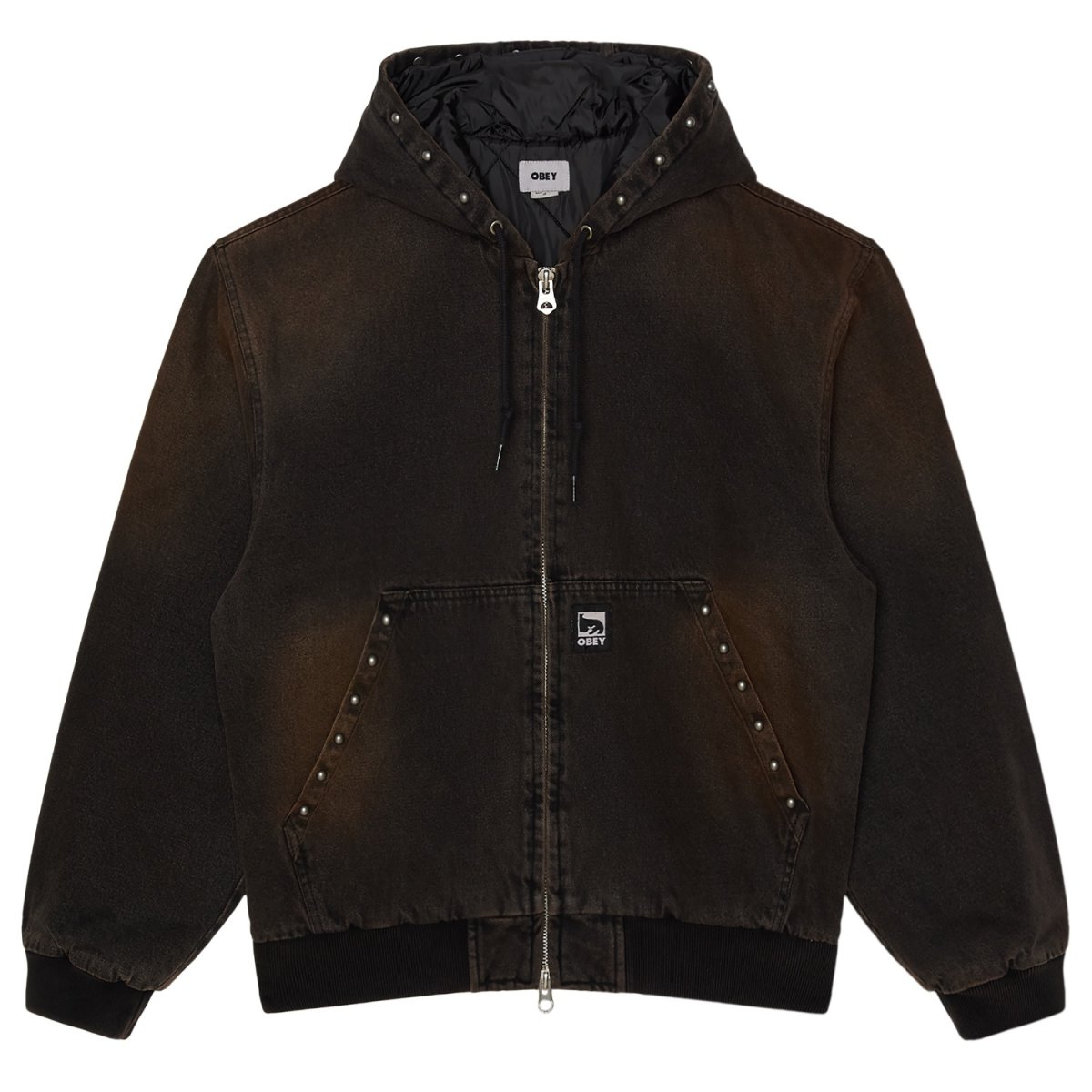 画像1: OBEY Studded Zip-Up Jacket - Black Rust Wash / オベイ (1)