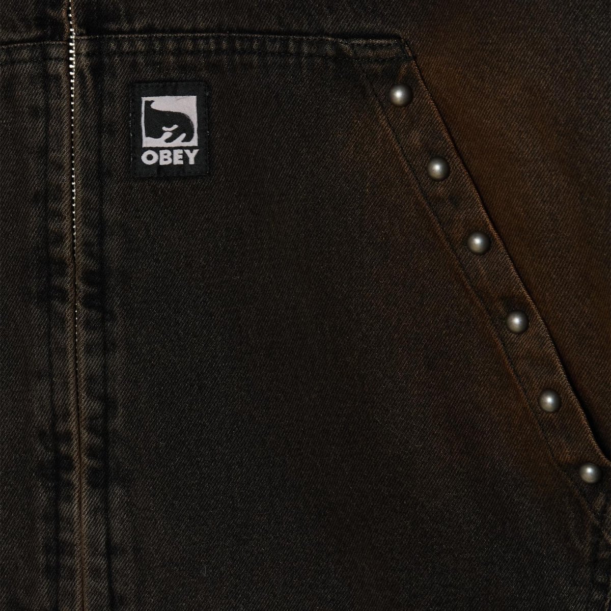 画像3: OBEY Studded Zip-Up Jacket - Black Rust Wash / オベイ (3)
