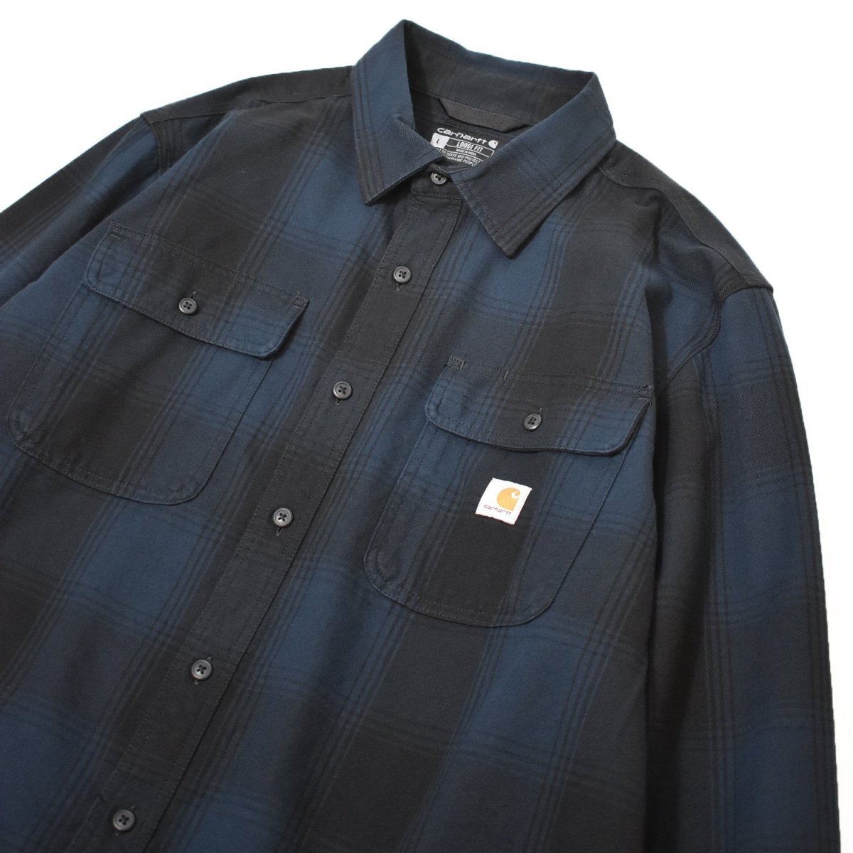 画像2: Carhartt 107013 Loose Fit Heavyweight Flannel L/S Plaid Shirts - Deep Smoke Blue / カーハート ヘビーウェイト フランネルシャツ (2)