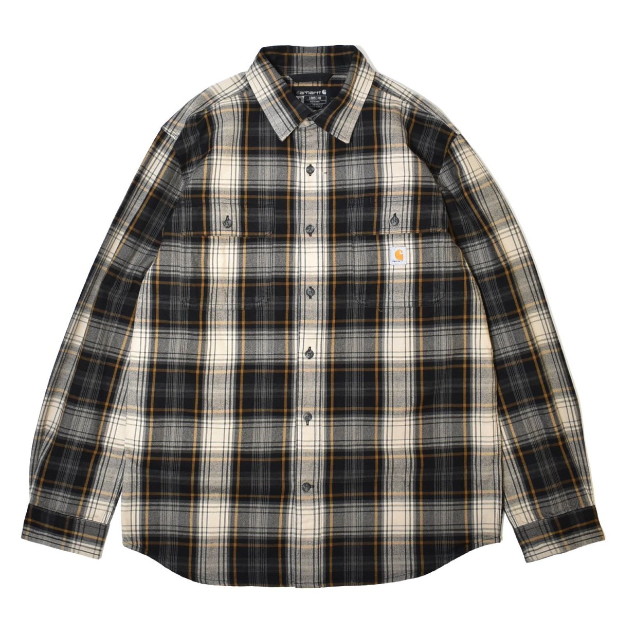 画像1: Carhartt 107013 Loose Fit Heavyweight Flannel L/S Plaid Shirts - Black / カーハート ヘビーウェイト フランネルシャツ (1)
