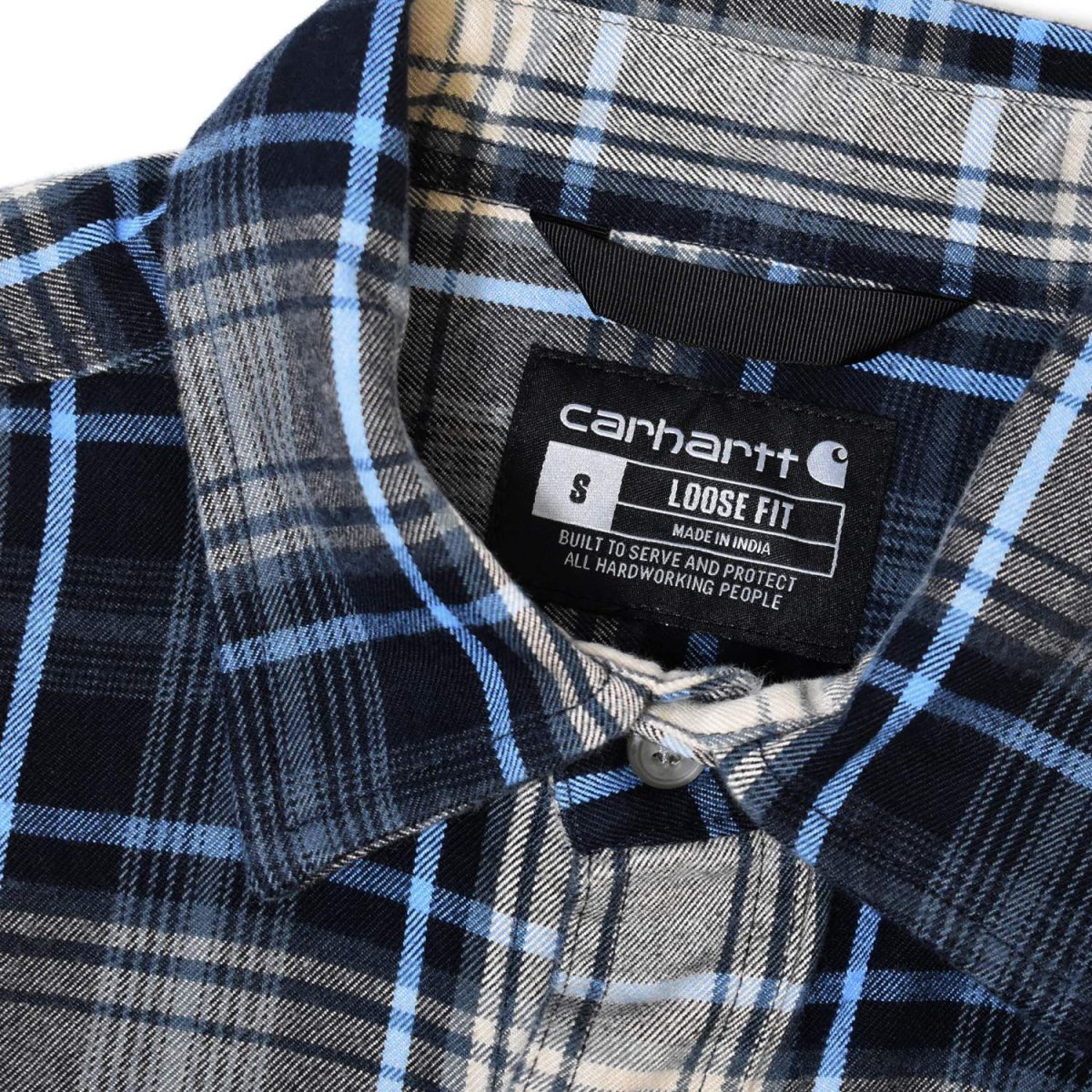 画像3: Carhartt 107013 Loose Fit Heavyweight Flannel L/S Plaid Shirts - Navy / カーハート ヘビーウェイト フランネルシャツ (3)