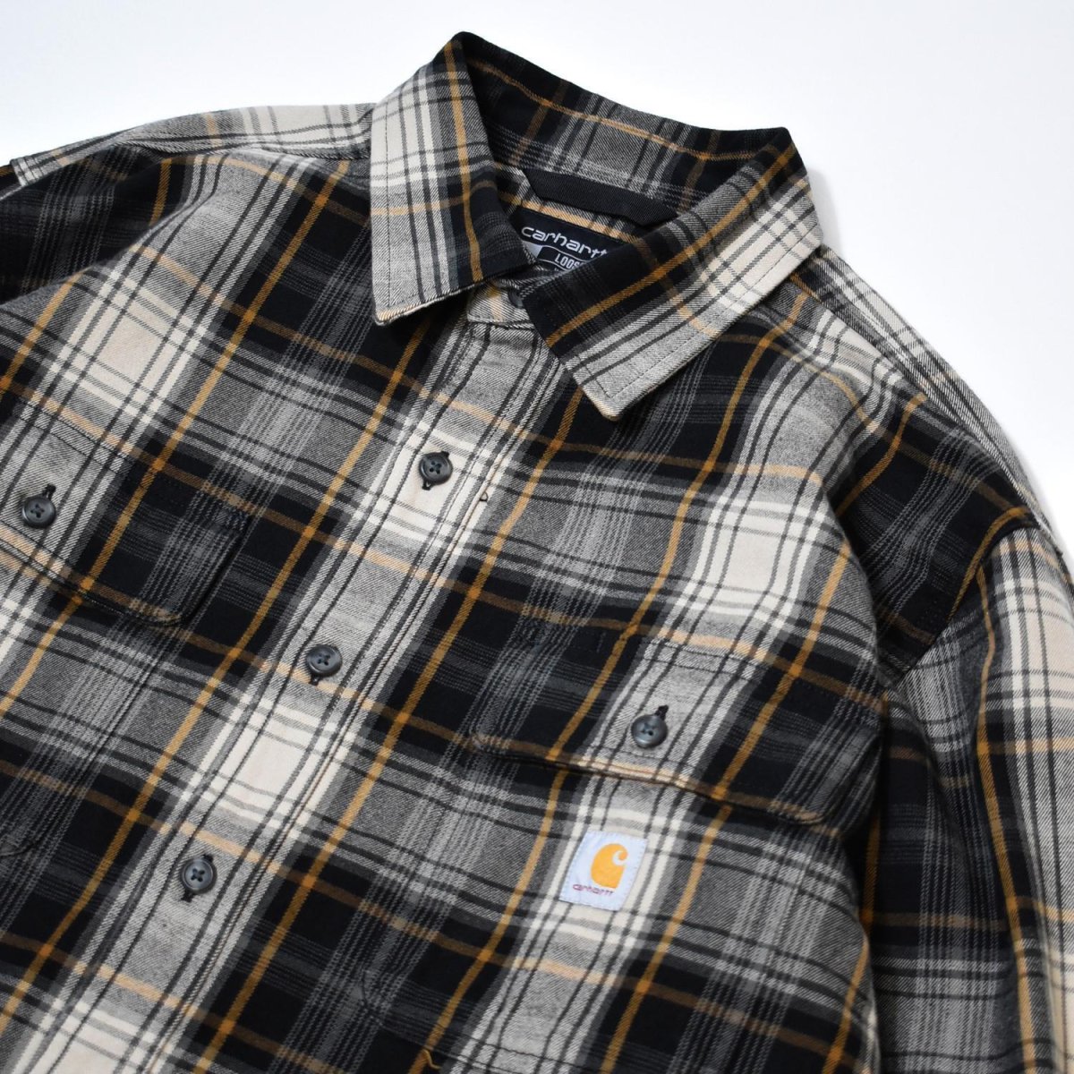 画像2: Carhartt 107013 Loose Fit Heavyweight Flannel L/S Plaid Shirts - Black / カーハート ヘビーウェイト フランネルシャツ (2)