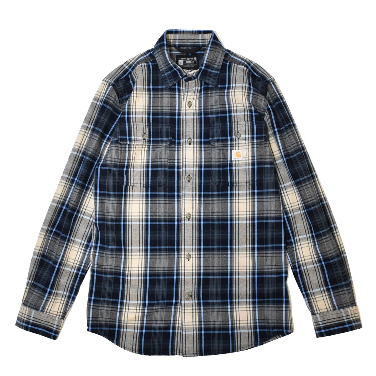 画像1: Carhartt 107013 Loose Fit Heavyweight Flannel L/S Plaid Shirts - Navy / カーハート ヘビーウェイト フランネルシャツ (1)