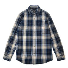 画像1: Carhartt 107013 Loose Fit Heavyweight Flannel L/S Plaid Shirts - Navy / カーハート ヘビーウェイト フランネルシャツ (1)