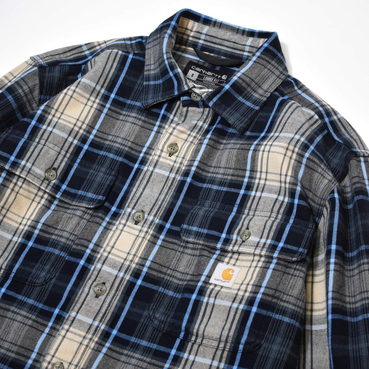画像2: Carhartt 107013 Loose Fit Heavyweight Flannel L/S Plaid Shirts - Navy / カーハート ヘビーウェイト フランネルシャツ (2)