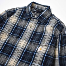 画像2: Carhartt 107013 Loose Fit Heavyweight Flannel L/S Plaid Shirts - Navy / カーハート ヘビーウェイト フランネルシャツ (2)