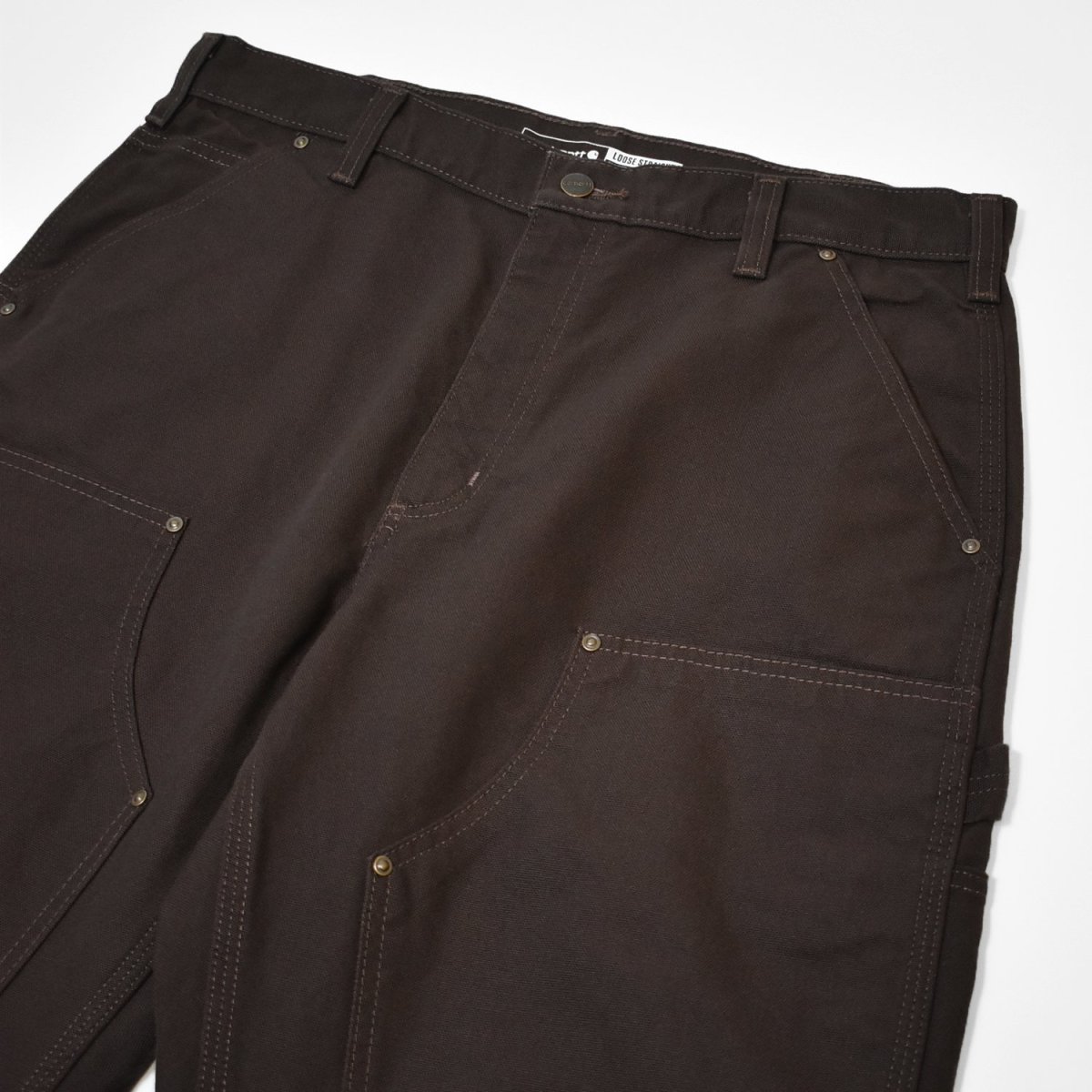 画像3: Carhartt B136 Loose Straight Washed Duck Double-Front Dungaree - Dark Brown / カーハート ウォッシュドダック ダブルニー (3)