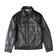 画像1: Levi's Faux Leather Trucker Jacket - Black / リーバイス レザー トラッカージャケット (1)
