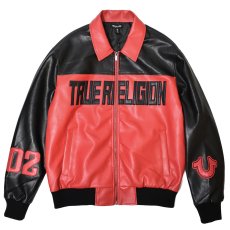 画像1: True Religion Color Blocked Logo Racing Jacket - Red / トゥルーレリジョン レザージャケット (1)