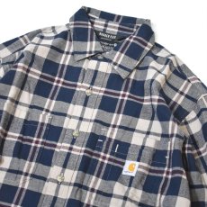 画像2: Carhartt 107010 Relaxed Fit Midweight L/S Flannel Plaid Shirts - Navy / カーハート ミッドウェイト フランネルシャツ (2)