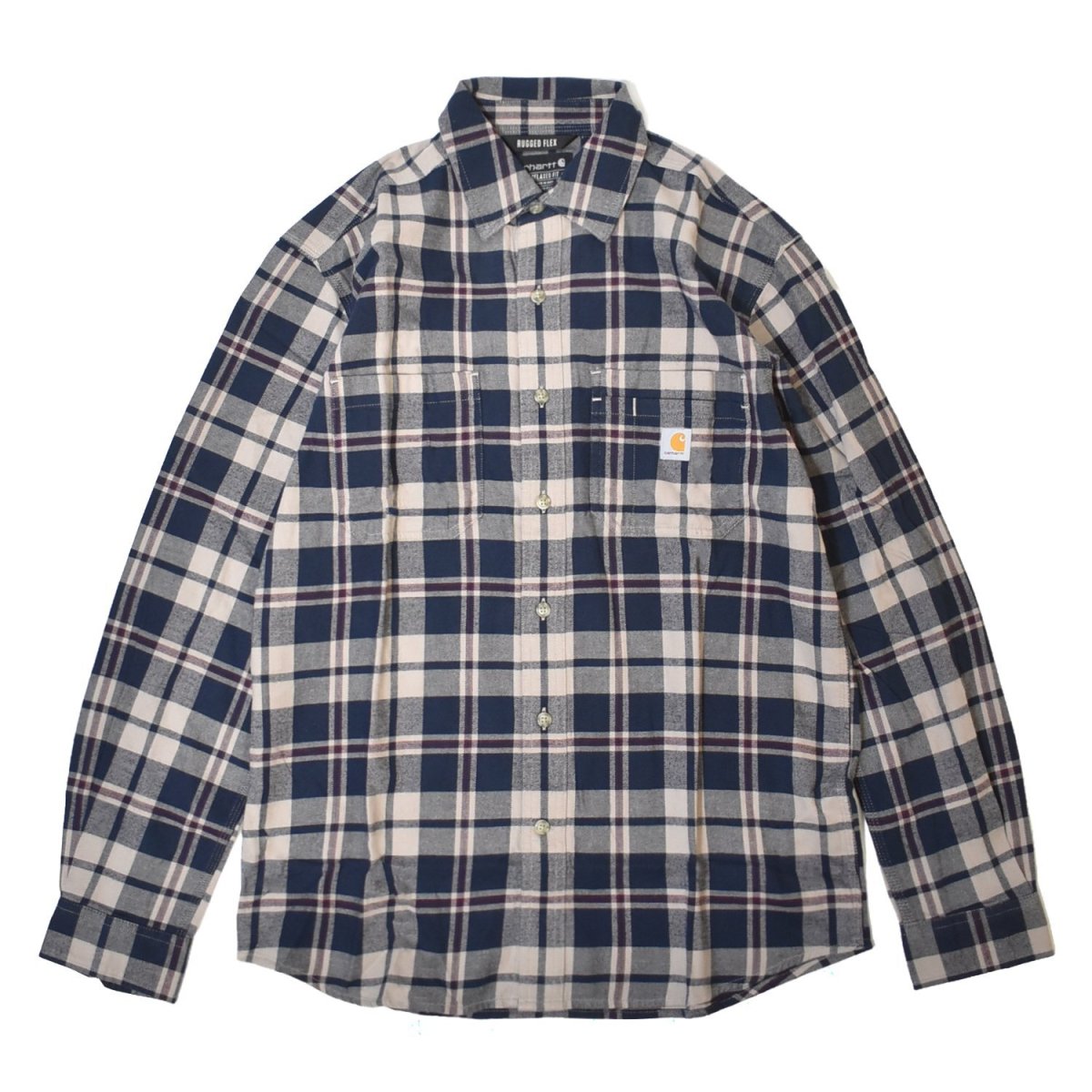 画像1: Carhartt 107010 Relaxed Fit Midweight L/S Flannel Plaid Shirts - Navy / カーハート ミッドウェイト フランネルシャツ (1)