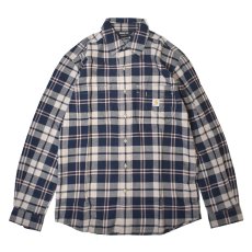画像1: Carhartt 107010 Relaxed Fit Midweight L/S Flannel Plaid Shirts - Navy / カーハート ミッドウェイト フランネルシャツ (1)