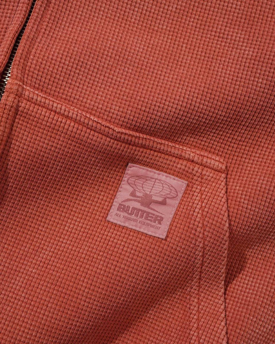 画像2: Butter Goods Bleach Waffle Zip-Thru Hood - Rust / バターグッズ (2)
