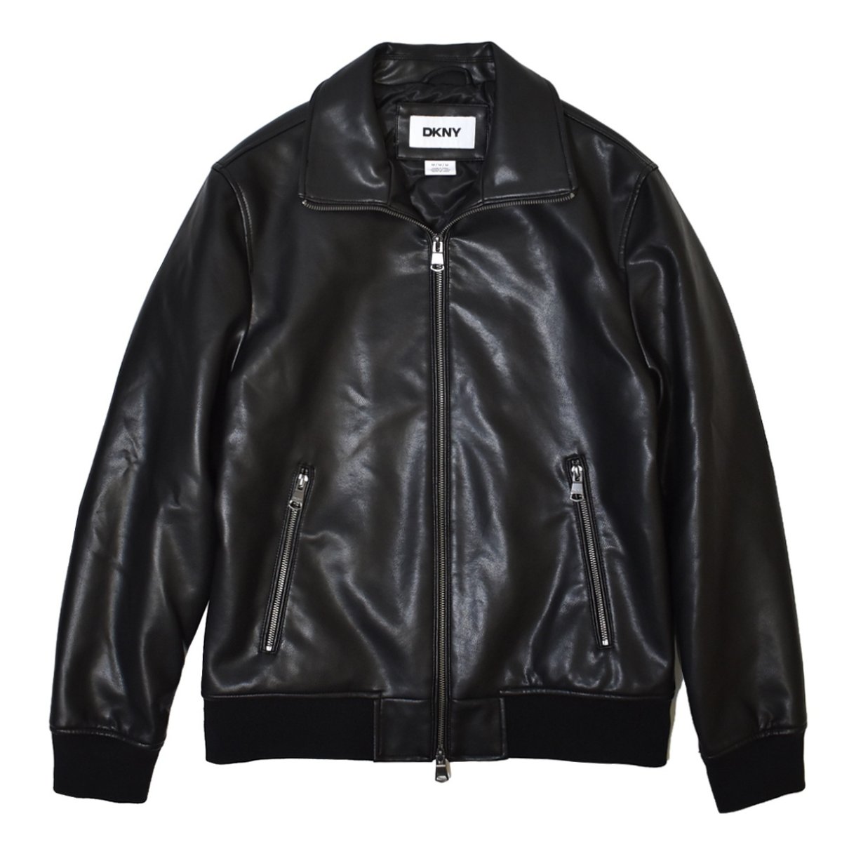 画像1: DKNY Faux Leather Bomber Jacket - Black / ダナキャランニューヨーク レザージャケット (1)