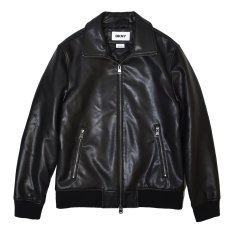 画像1: DKNY Faux Leather Bomber Jacket - Black / ダナキャランニューヨーク レザージャケット (1)