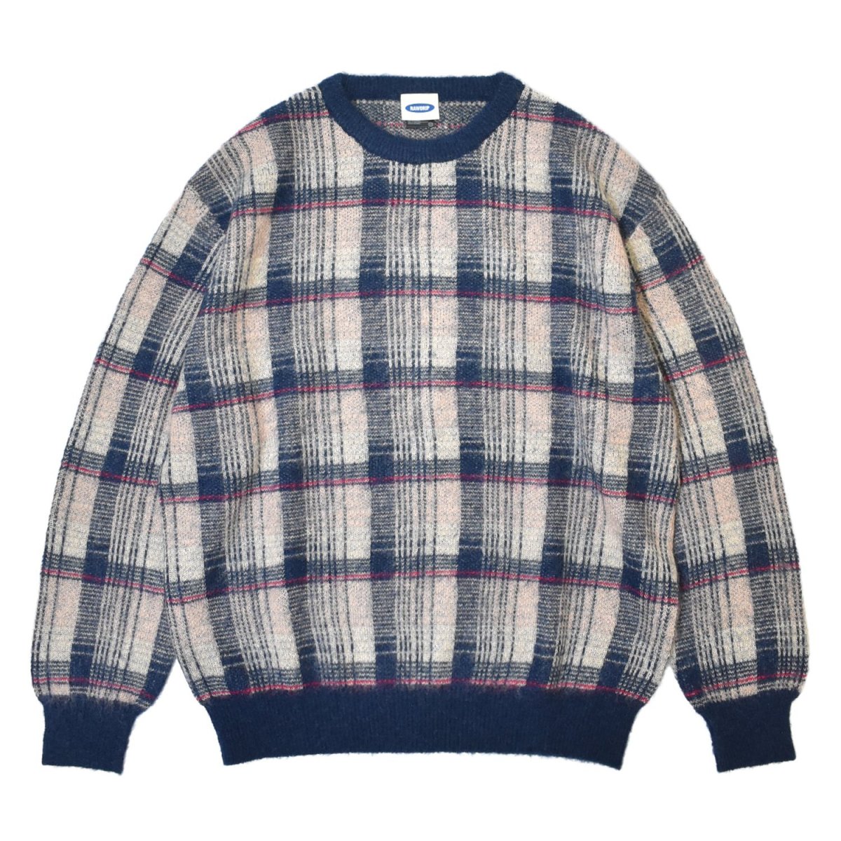 画像1: RAWDRIP Mohair Check Crew Sweater - Navy (1)