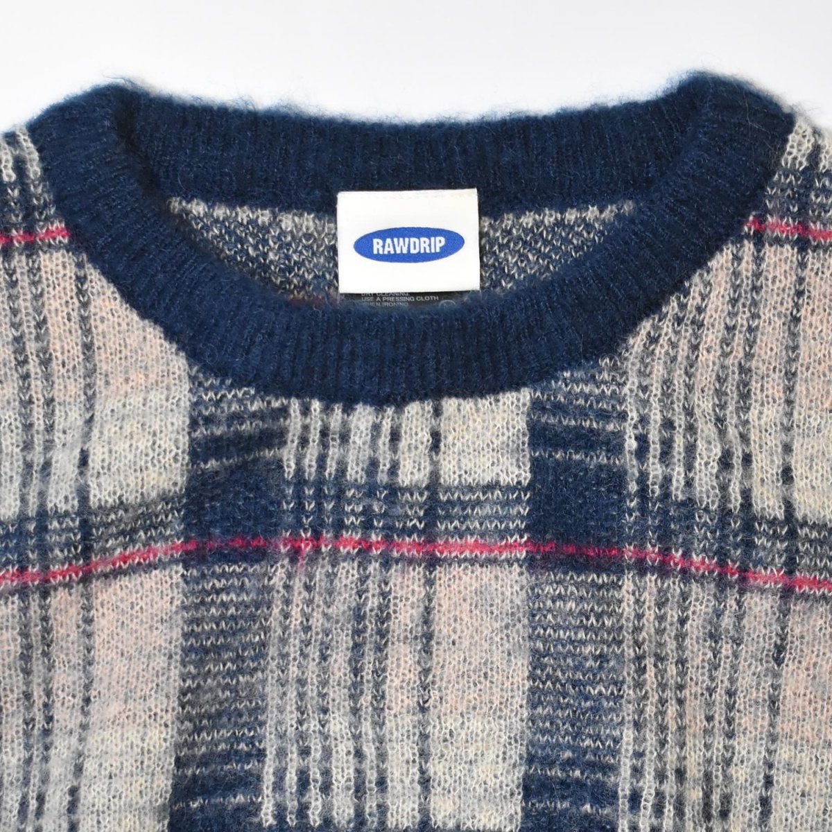 画像2: RAWDRIP Mohair Check Crew Sweater - Navy (2)