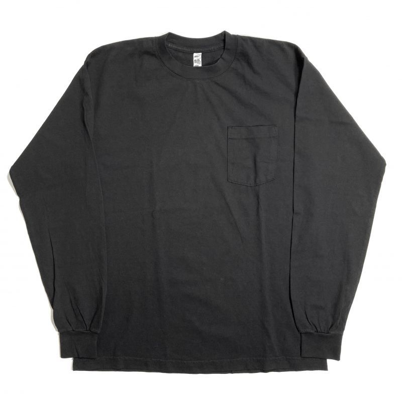 Los Angeles Apparel 6.5oz L/S Garment Dye Pocket T-Shirts Black / ロサンゼルスアパレル  6.5オンス ガーメントダイ ロングスリーブ クルーネック ポケット Tシャツ ブラック - RAWDRIP