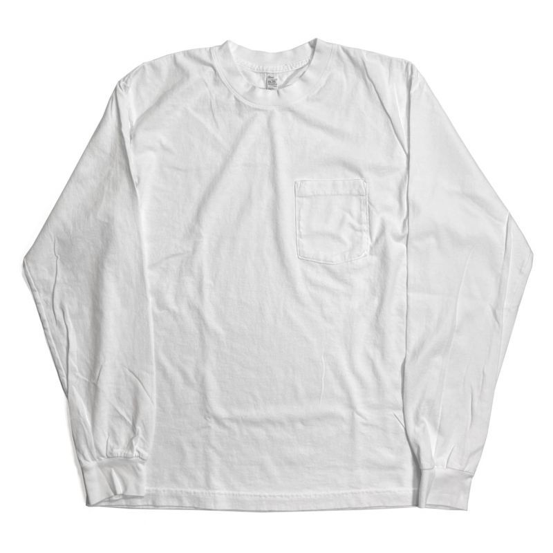画像1: Los Angeles Apparel 6.5oz L/S Garment Dye Pocket T-Shirts White / ロサンゼルスアパレル 6.5オンス ガーメントダイ ロングスリーブ クルーネック ポケット Tシャツ ホワイト (1)