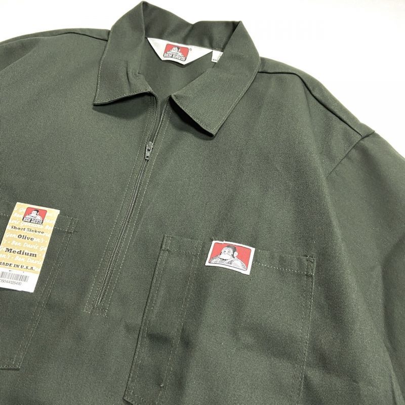 Ben Davis Short Sleeve Solid Half Zip Work Shirts Olive ベン デイビス ショートスリーブ ソリッド ハーフジップ ワークシャツ オリーブ Rawdrip