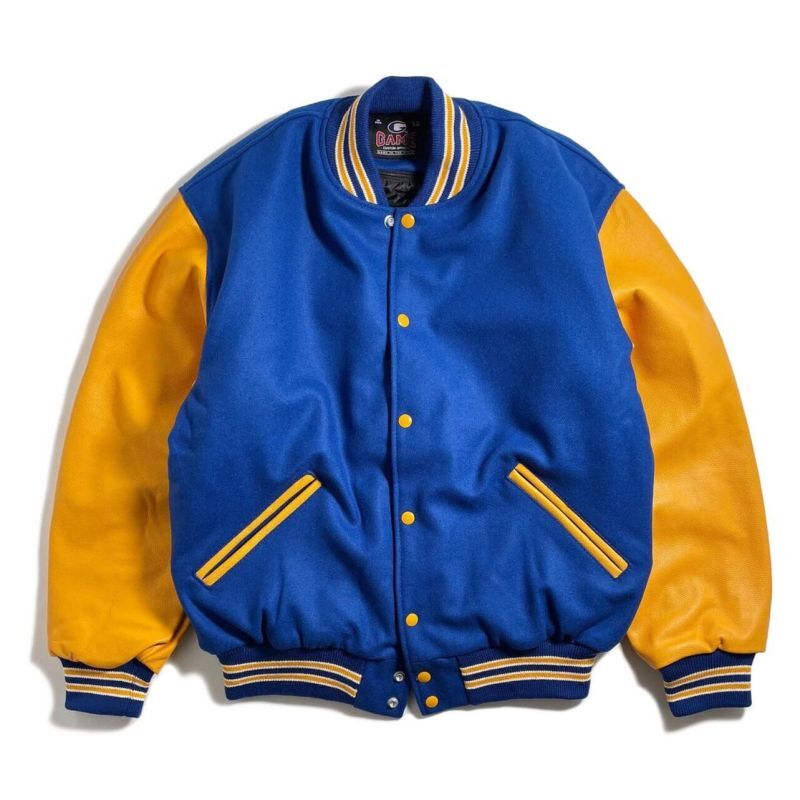 GAME Sportswear Wool x Genuine Leather Varsity Jacket Royal/Yellow 