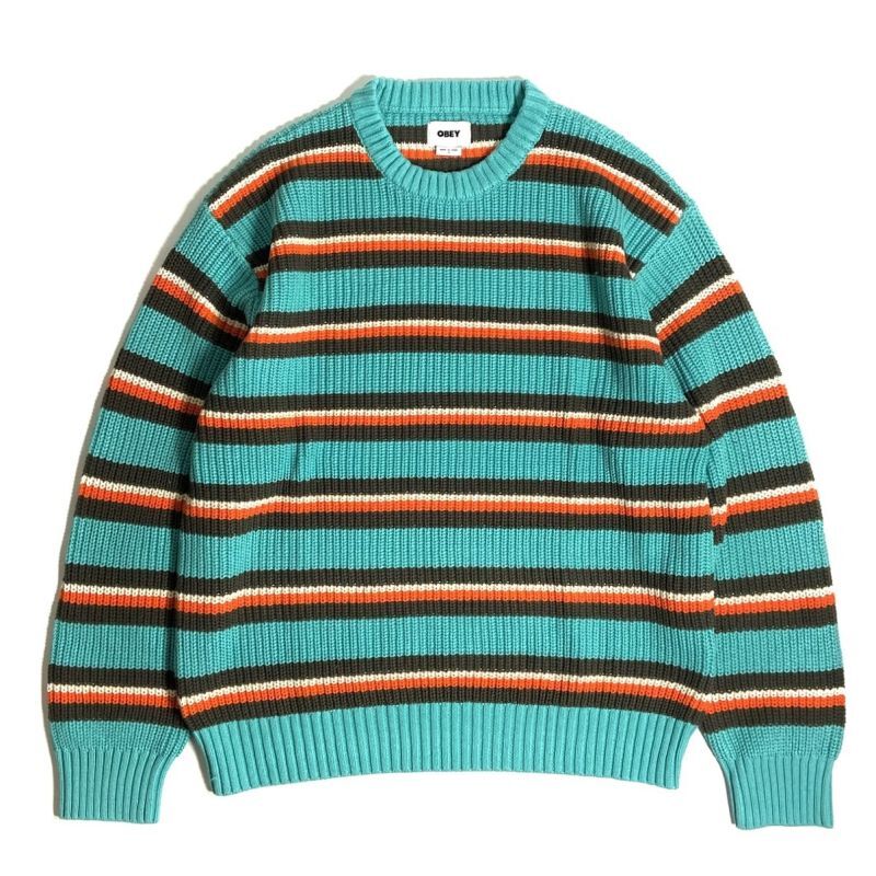 OBEY Eraser Sweater Turquoise Multi / オベイ ストライプ クルー 
