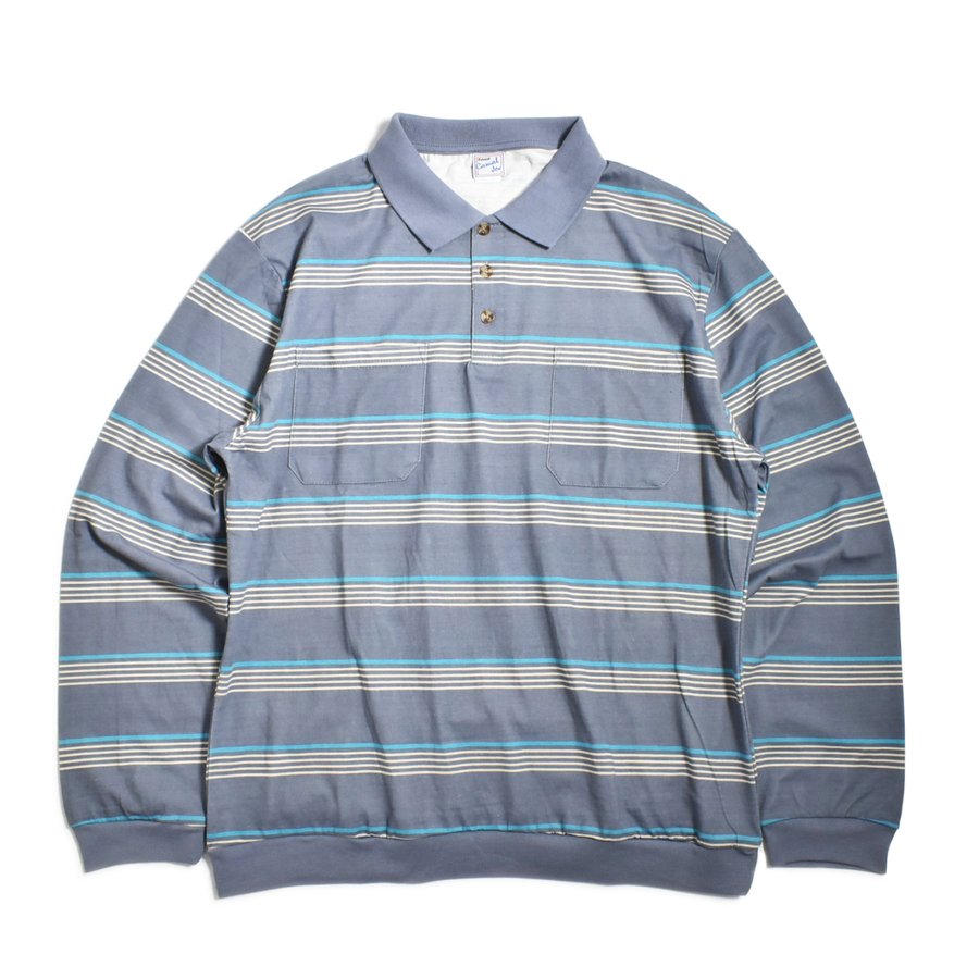 Haband Classic L/S Banded Bottom Polo Charcoal Stripe / ハバンド 
