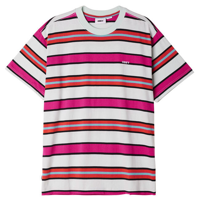 画像1: OBEY Valencia Stripe T-Shirts Pure Water Multi / オベイ ストライプ Tシャツ ピュアウォーターマルチ (1)
