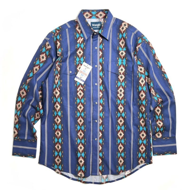画像1: Wrangler L/S Western Snap All Over Printed Shirts Blue Multi / ラングラー オールオーバープリント スナップ ウェスタンシャツ ブルーマルチ (1)