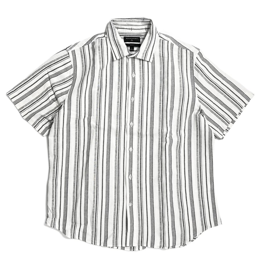画像1: Banana Republic S/S Stripe Linen Shirts White / バナナリパブリック ショートスリーブ リネン シャツ ホワイト (1)