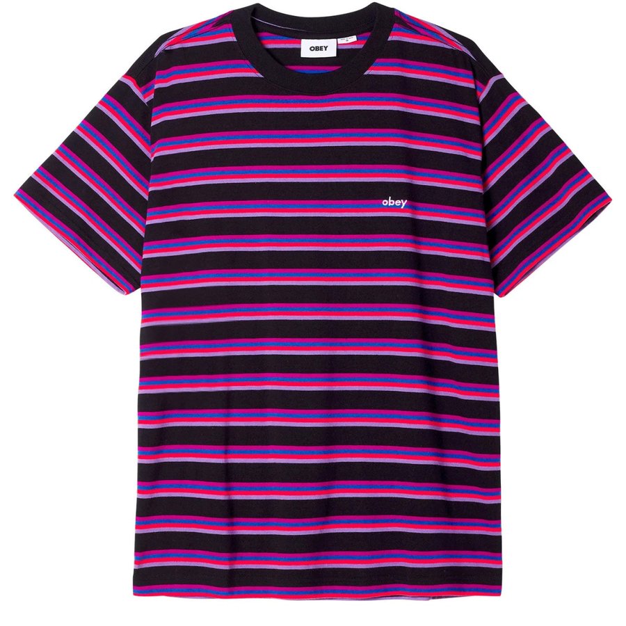 画像1: OBEY Streak Stripe T-Shirts Black Multi / オベイ ストリーク ストライプ Tシャツ ブラックマルチ (1)