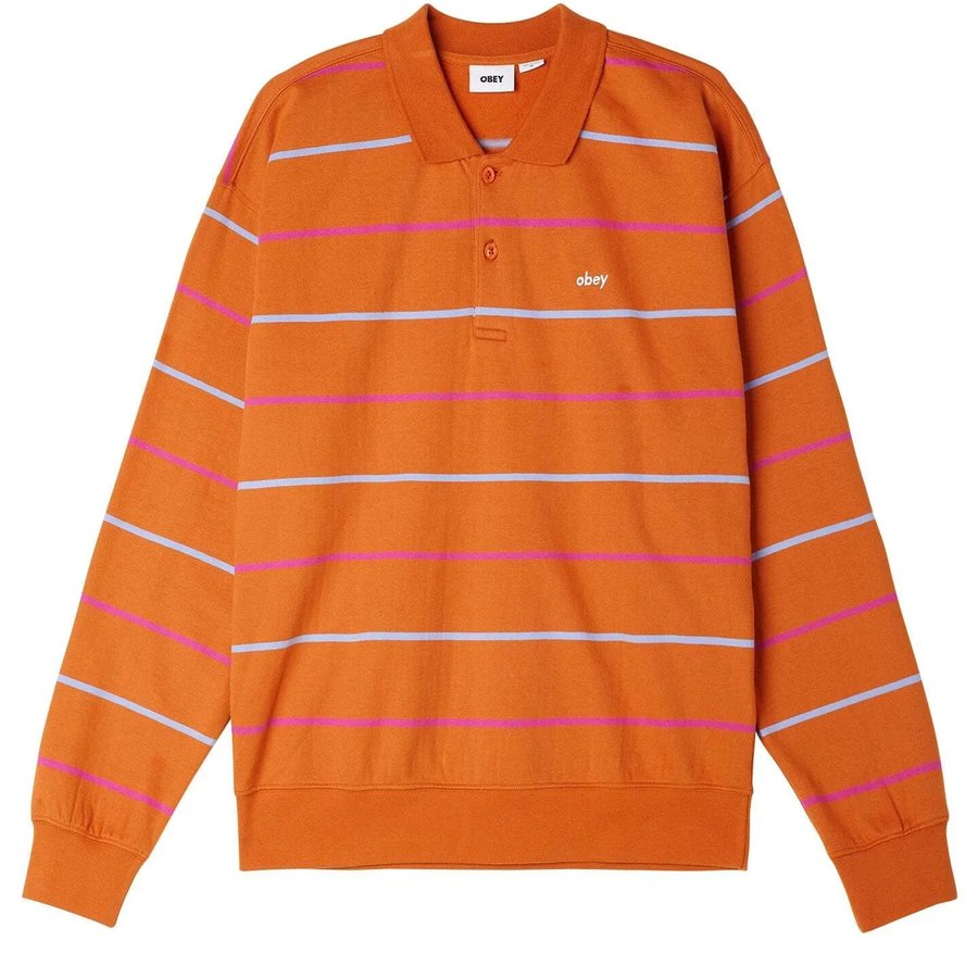 画像1: OBEY Complete Polo Sweatshirt Bombay Brown MultI / オベイ コンプリート ポロ スウェットシャツ ボンベイブラウン マルチ (1)