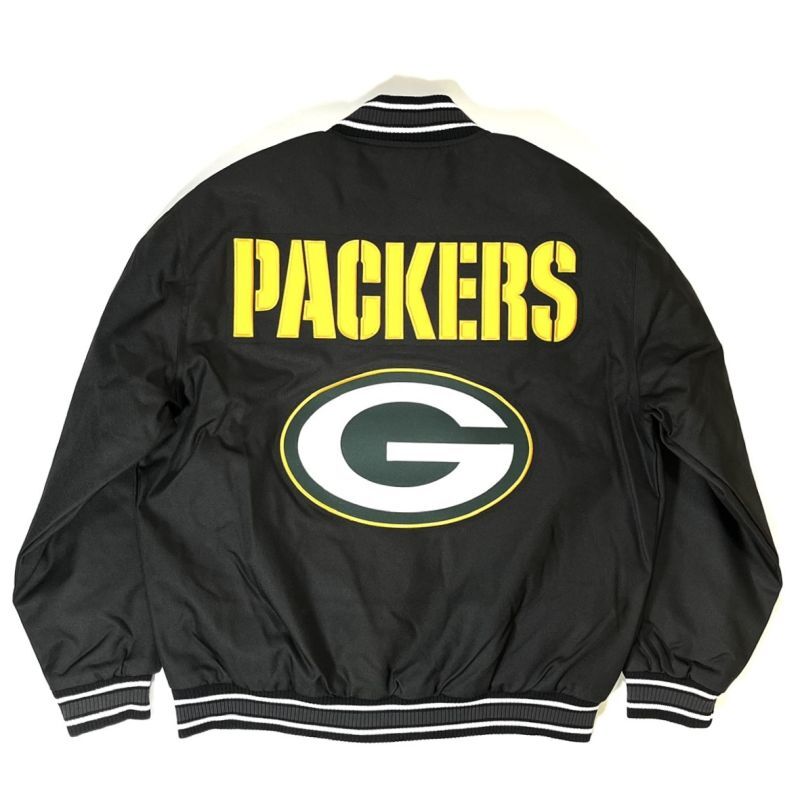画像1: JH Design Green Bay Packers Poly Twill Jacket Black / ジェイエイチデザイン グリーンベイ・パッカーズ ポリツイル ジャケット ブラック (1)