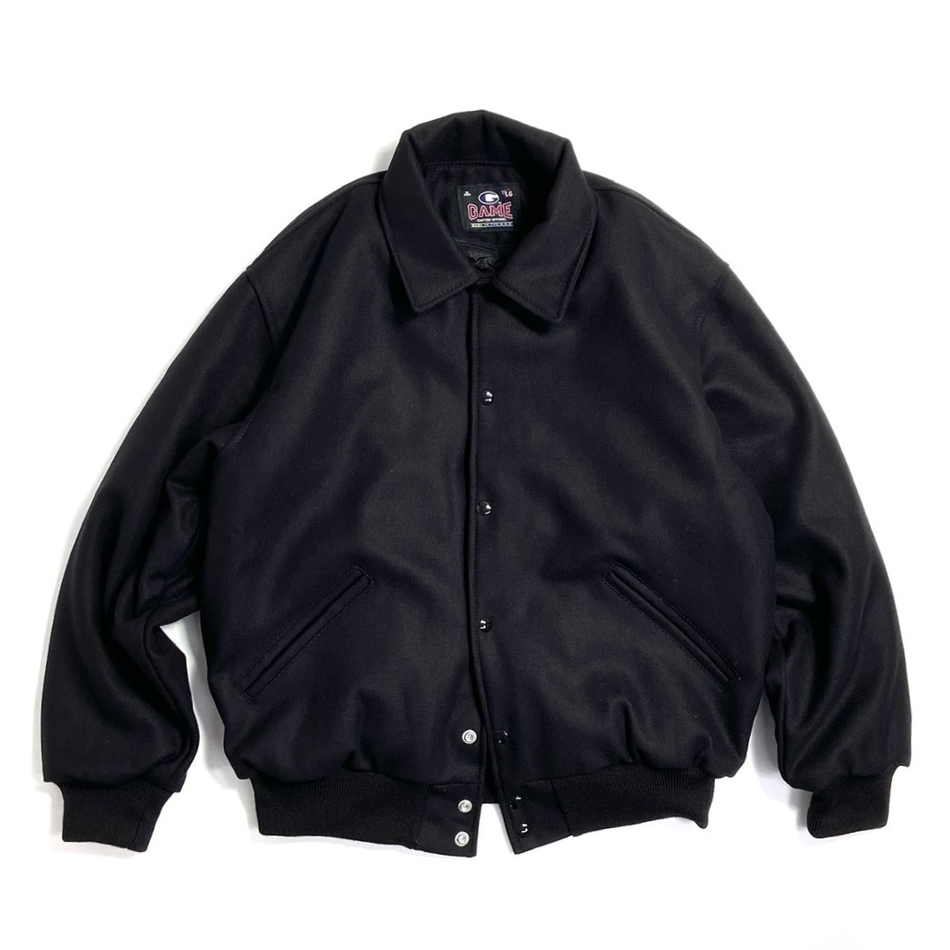 画像1: GAME Sportswear All Wool Varsity Jacket Black / ゲームスポーツウェア ウール バーシティジャケット スタジャン ブラック (1)