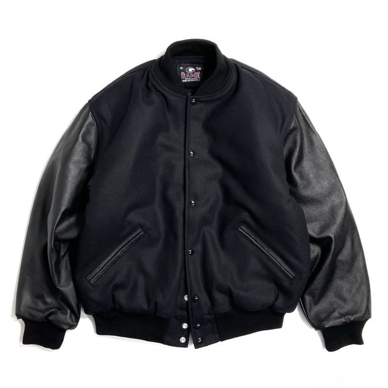 GAME Sportswear Genuine Wool ｘLeather Varsity Jacket Black